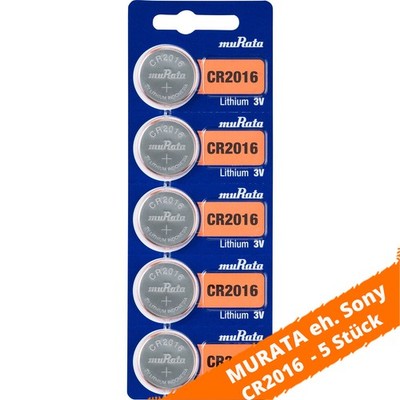 5 x Batterien muRata eh. Sony CR2016 Lithium Knopfzelle 90mAh 3V CR 2016 NEU