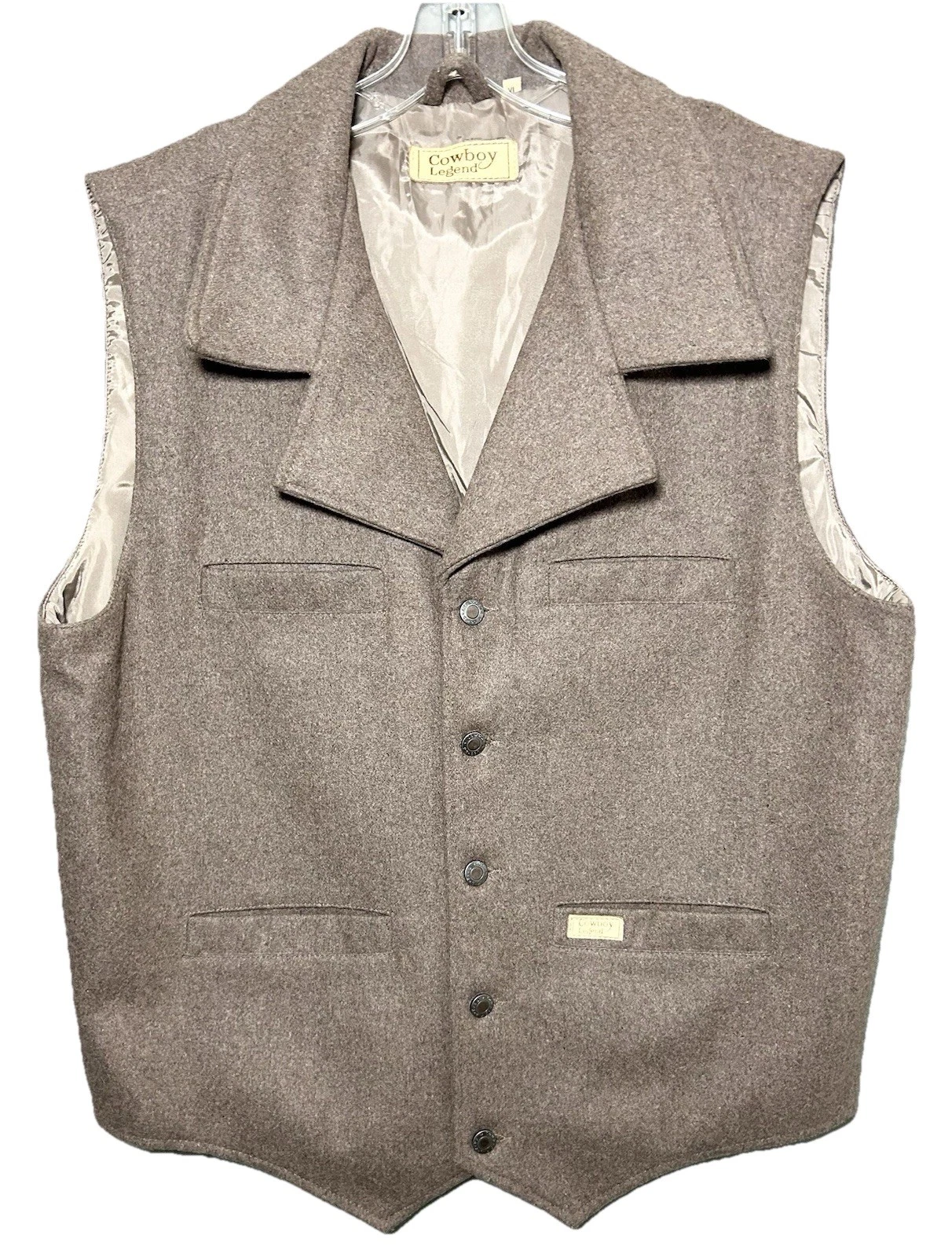 Cowboy Legend Men’s Wool Blend Lined Vest Brown Sz XL Button Down Front Pockets