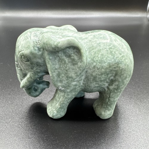 Hand Carved Jade Elephant Figurine 2.75" Stone Elephant Statue 17 Oz