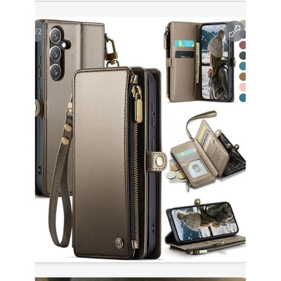 Defencase Galaxy S25 Case Wallet Card Holder Titanium Leather Wristlet Zipper - Image 1 of 4