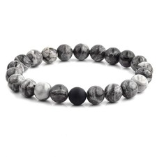 Men's Polished 10mm Natural Stone Bead Stretch Bracelet