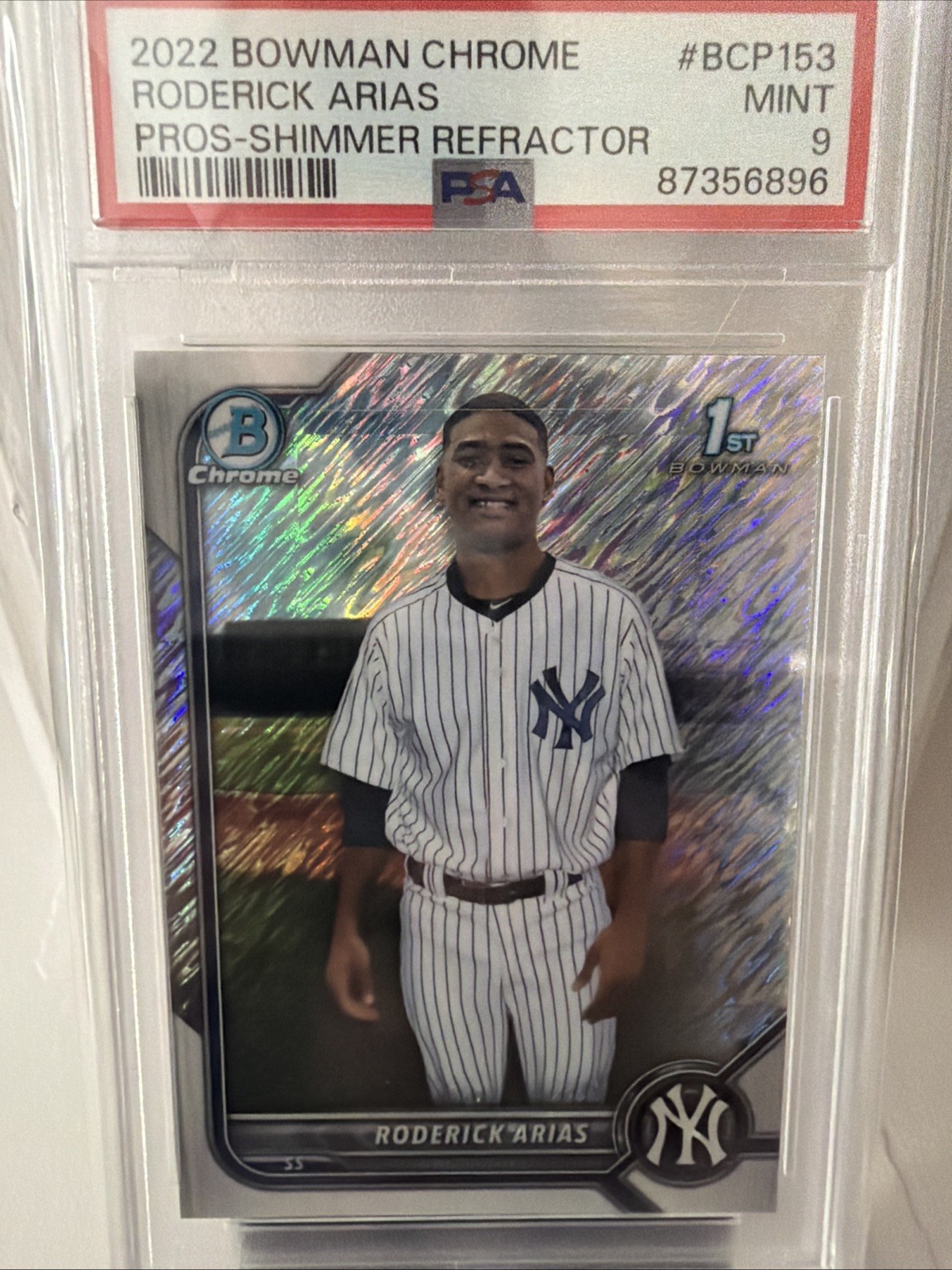 2022 Bowman Chrome Prospects Roderick Arias BCP-153 Shimmer Refractor /499 PSA 9