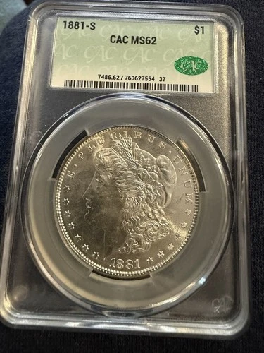 1881 S CACG MS62 Morgan Silver Dollar $1 US Mint Coin 1881-S MS-62 CAC