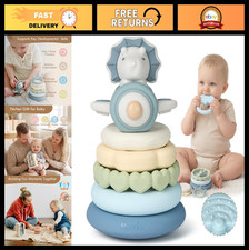 Dinosaur Silicone Stacking Rings - 7-Piece Baby Teething Toy for 6 Months