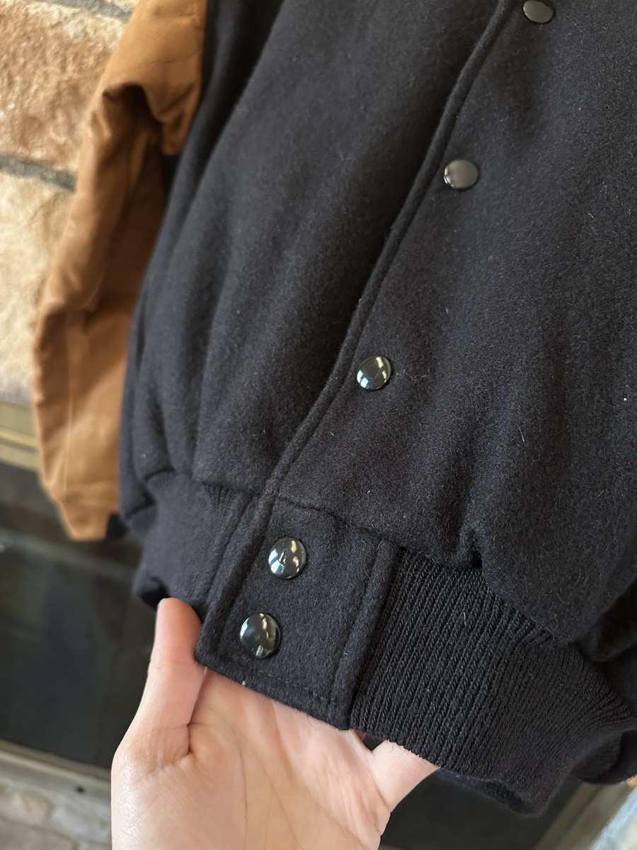 VTG 90s FOX Racing Leather Letterman Jacket Brown Black