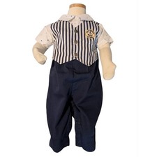 80s 90s Vintage Infant Boys Nautical Captains Club Outfit Romper 6/9 Months