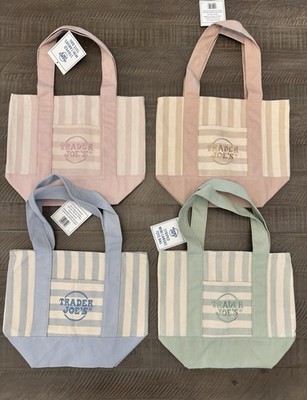 Trader Joe's Striped Mini Canvas Reusable Tote Bags Set of 4