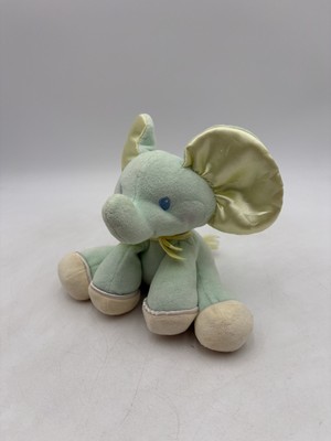 Eden Elephant Plush Blue Yellow Satin Ears Mint Green Rattle Bow Ribbon