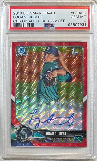 Gem Mint PSA 10 2018 Bowman Chrome Logan Gilbert Red Wave Auto Refractor #3/5