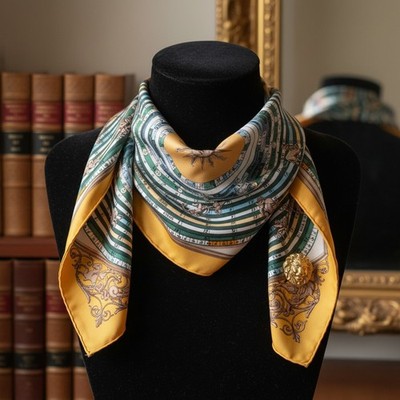 Hermes Dies et Hore by F. Faconnet Silk Gavroche Pocket Scarf Handkerchief 42 cm