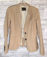 J CREW Schoolboy Blazer Women s Sz 6 Tan Beige Khaki Academia Preppy Cotton Silk