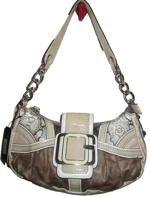 Guess Y2K Buckle Patchwork Hobo Vegan Patent Leather Snake Shoulder Bag w Tags