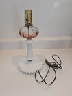 Vintage Milk Glass Hobnail Table Lamp With Pink Glass Accent No Shade