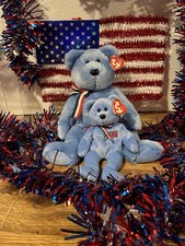 TY Beanie Baby Buddy AMERICA the All Blue Bear MWMT Stuffed Toy. Set of 2