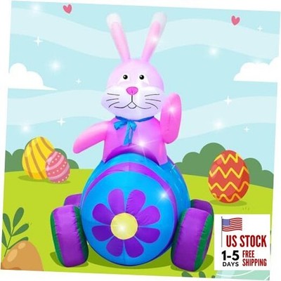  4Ft Easter Inflatables Bunny Decorations with LED 4ft Bunny Driving Car