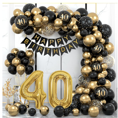40 Geburtstag Deko Luftballon Set Schwarz Gold Konfetti