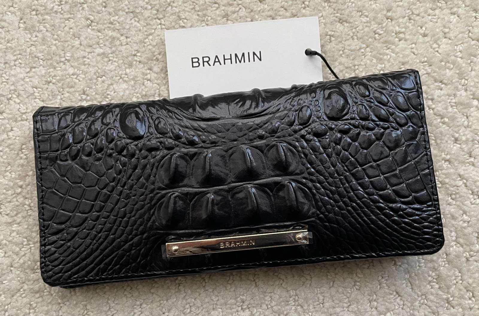 Brahmin Melbourne ADY Slim Bifold Wallet NIGHTFALL OMBRE Black Charcoal Gray NWT