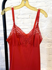 Vintage 1950s VANITY FAIR Red Nylon Lace SLIP S Size 34