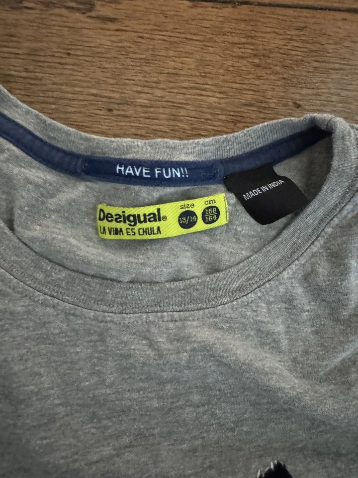 Camisa Top Desigual Niños Gris Azul Lentejuelas Lobo Talla 13-14 Manga Larga Foto 4 de 4