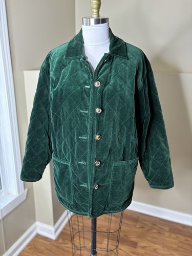 Vintage 90's Susan Bristol Women's Greem Velvet Quilted Jacket Horse Lined, sz 4 - Picture 12 of 13