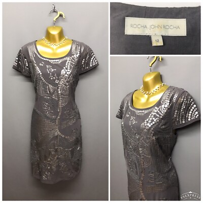 Rocha John Rocha Grey Sequin Embellished Occasion Dress UK 12 EUR 40 Debenhams