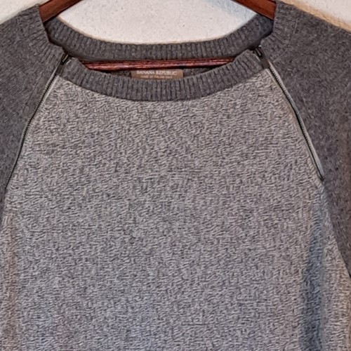 Banana Republic Sweater Women's Large Merino Wool Blend Raglan Zip Accents Gray - Picture 2 of 9