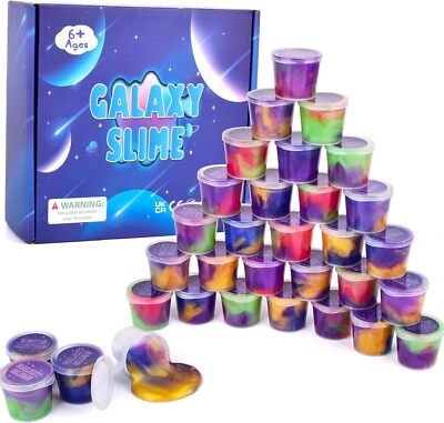 32 Pack Mini Galaxy Slime Kit, Non-Sticky Mess-Free, Stress Relief Sludge...