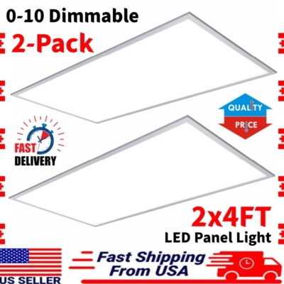 2Pcs 2x4 LED Dimmable Flat Panel Light 7800LM 5000K Drop Ceiling Troffer Fixture