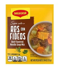 MAGGI Sopa de Res con Fideos 55 gr. | Beef Flavored Noodle Soup Mix - 6 PACK