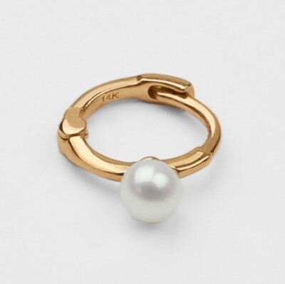 14k Solid Gold Tiny Pearl Hoop Earring, Helix Cartilage, Huggie, Minimalist