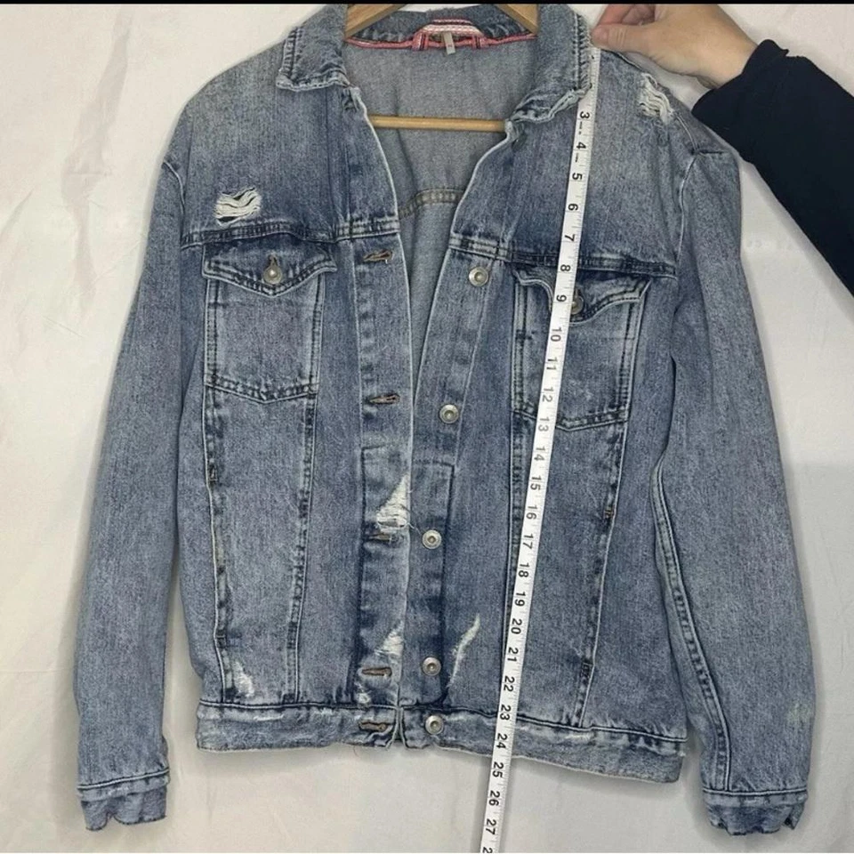 Free People Distressed Denim Jacket - Vintage Blue oversized trucker - Image 3 of 4