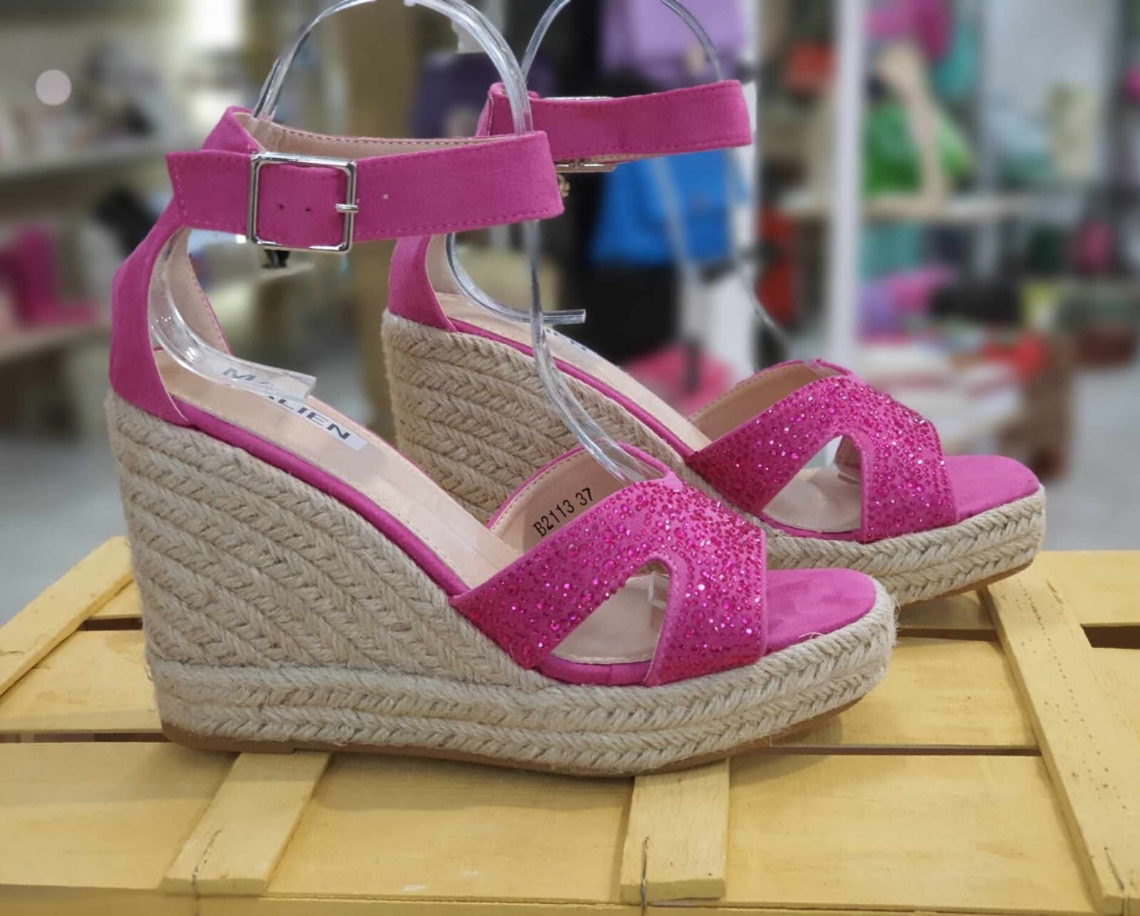 Sandalias Mujer Fucsia B2113 Cuña Y Plataforma Zapatos de Tacón Cuerda Verano