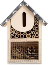 Natural Wooden Insect Bee House Bug Hotel Shelter Garden Easy to Hang Metal Roof
