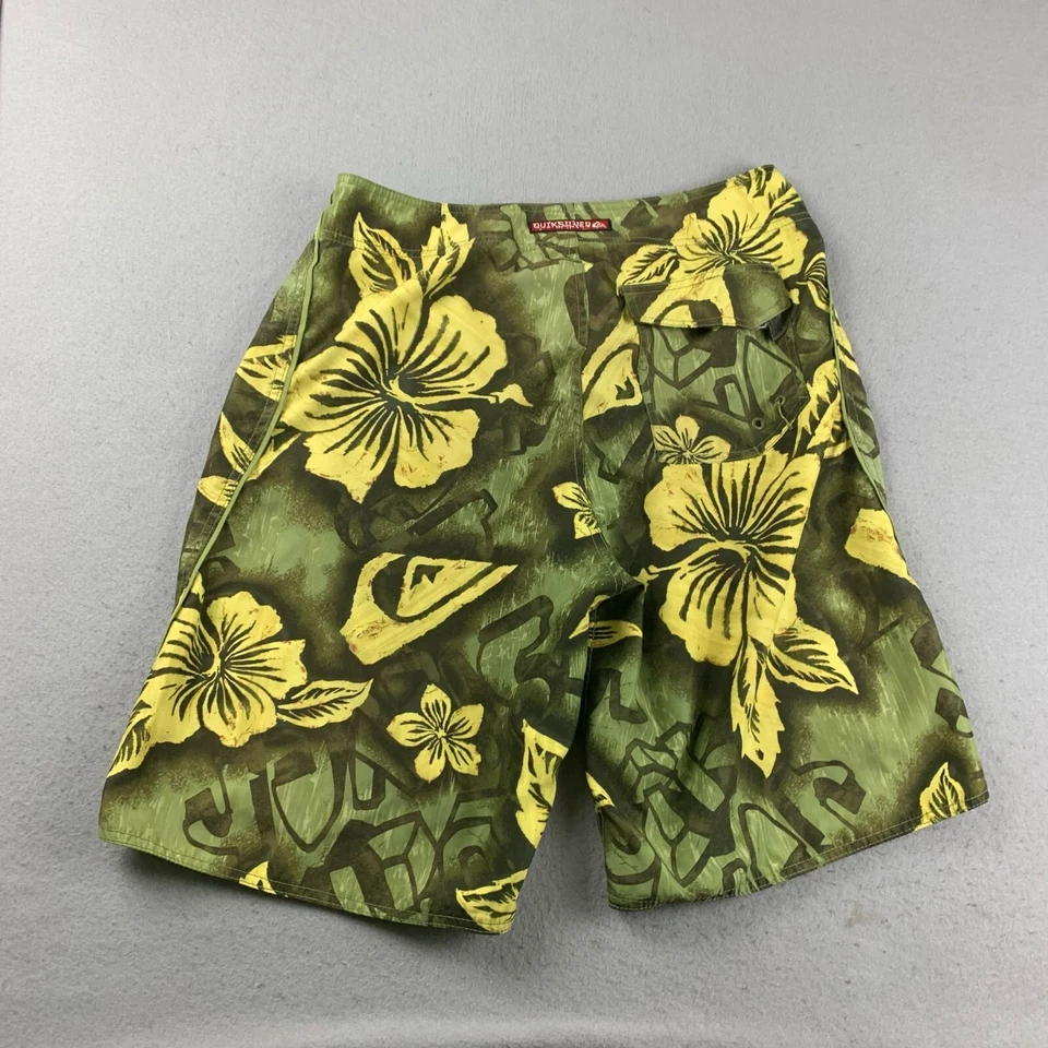 Pantalones Cortos Quiksilver Para Hombre 34 Verde Amarillo Floral Frente Plano Cordón Chino Foto 3 de 4