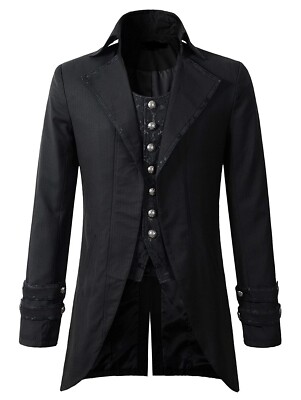 Darkrock Men's Morning Gothic Jacket Tailcoat Black Brocade Steampunk  Victorian