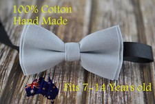 Boy Teenage 100 Cotton Silver Grey Bow Tie Bowtie Party Wedding 7-14 Years Old
