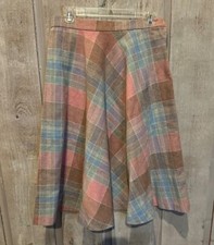 Vintage 80's 90's JC Penny Pink Blue Brown Tartan Plaid Full A Line Wool Skirt