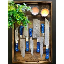 Hand forged Damascus steel chef set kitchen knives 7 pieces with chopper/cleaver