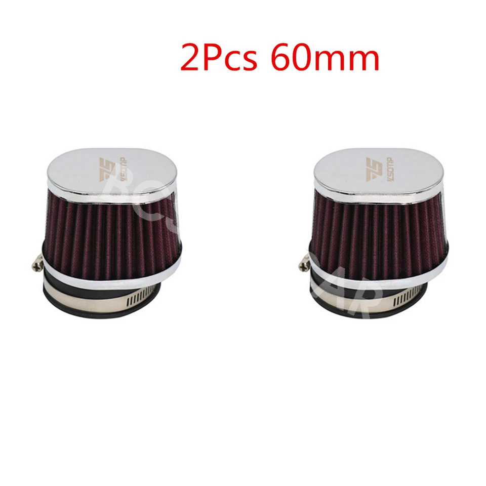 2PCS Motorcycle High Flow Cold Air Intake Cleaner Filter Pod Kit 60MM Washable — 第 3/4 张图片