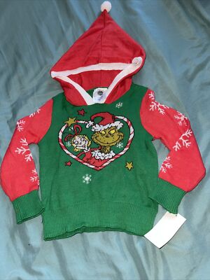 Toddler Girls' The Grinch Heart Hooded Pullover Sweater - Green Red size: 2T