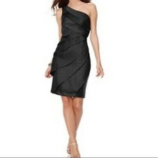 London Times Tiered One Shoulder Cocktail Dress Black Sz 10