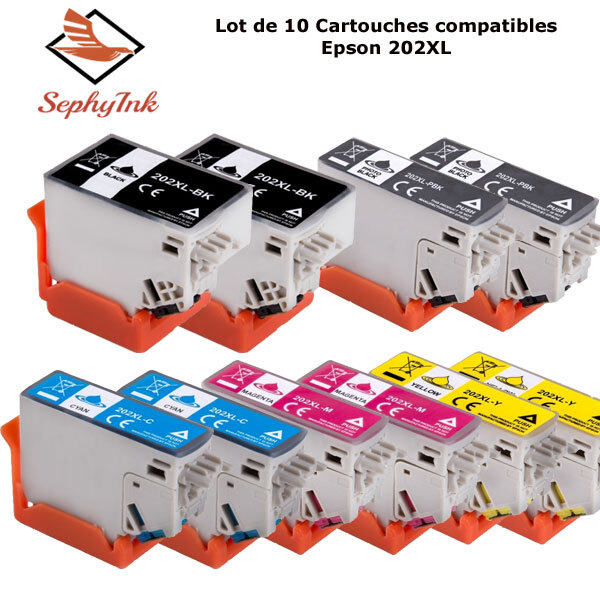 10 Cartouches d'encre 202XL compatibles avec imprimantes Epson Expression Premium XP-6000