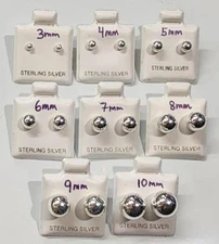 925 Sterling Silver Round Ball Stud Earrings Assorted Sizes