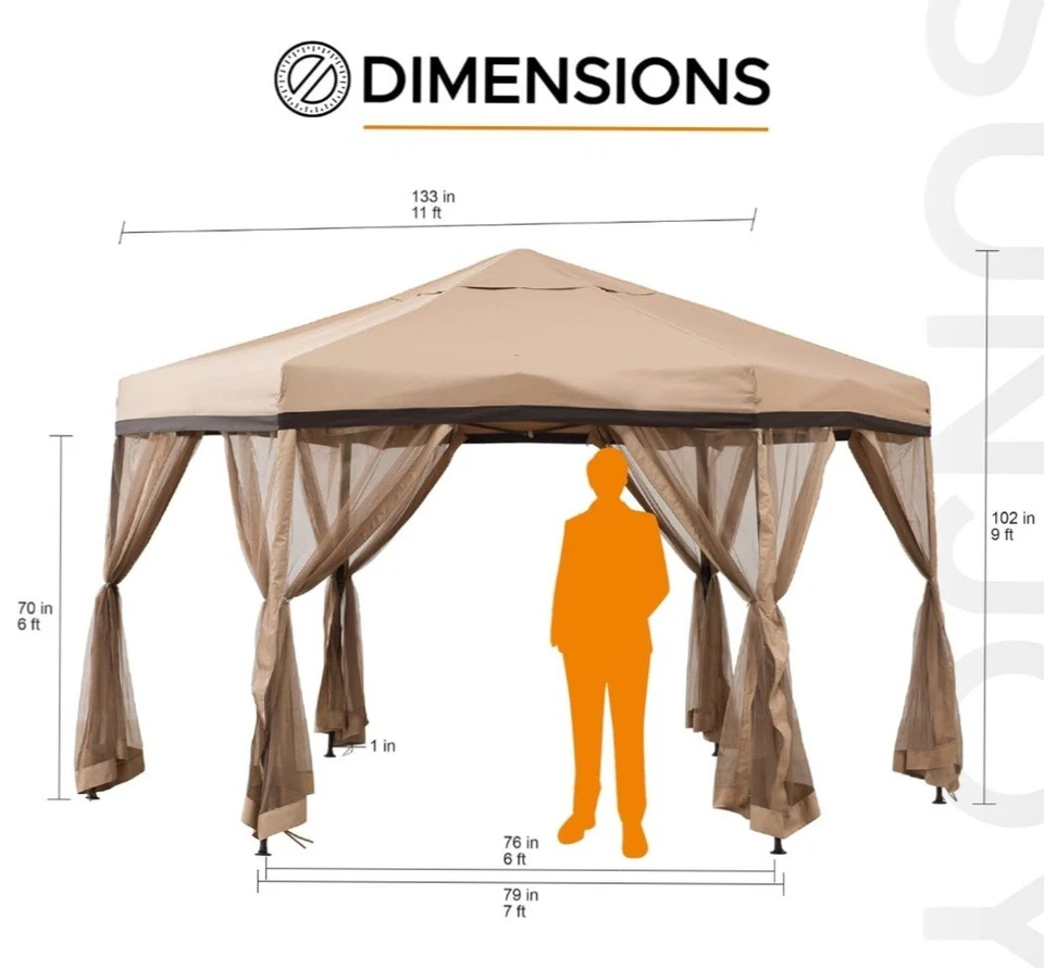 Sunjoy A101012601 James 11x11 ft. 2-Tone Pop Up Portable Hexagon Steel Gazebo,  - Image 2 of 2