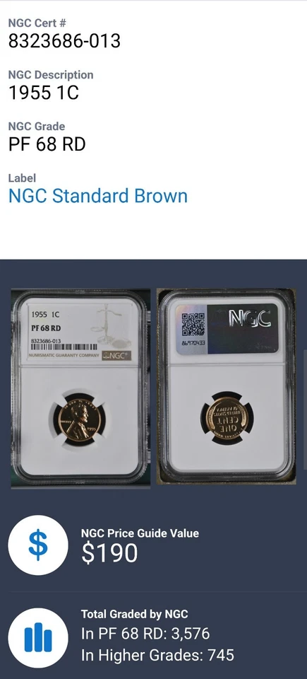 1955 Lincoln Wheat Penny NGC PF68 RD - Image 3 of 4