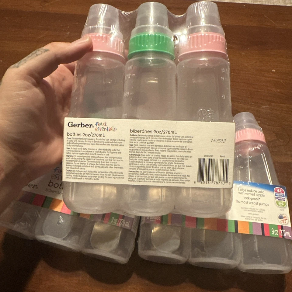 GERBER FIRST ESSENTIALS (3) 3 PACK BOTTLES 9oz 2012 REDUCE COLIC SILICONE NIPPLE - Image 2 of 2