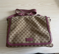 Gucci GG Monogram Messenger Diaper/Changing Bag Beige Pink Trim, Pad Authentic