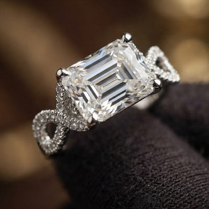 Authentic 2.85Tcw Emerald Moissanite Infinity Band Ring 14K White Gold Plated