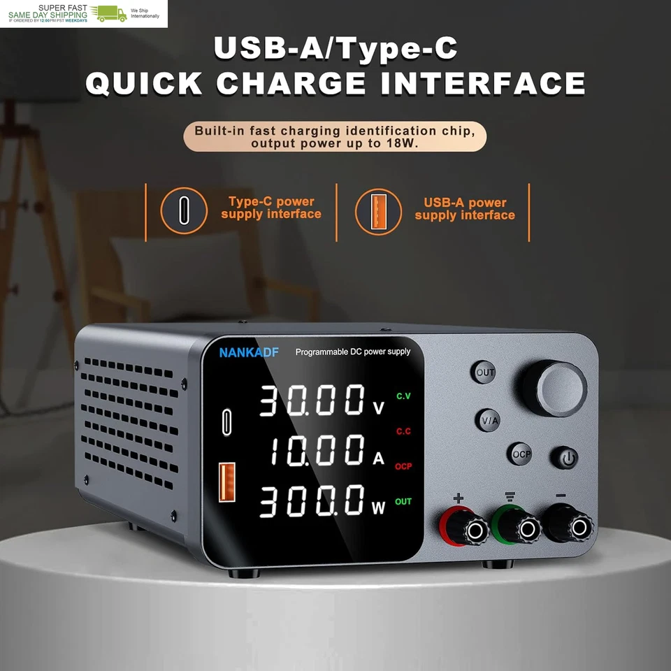 DC Power Supply, 30V 10A Bench Power Supply with Encoder Adjustment, 5V/3.6A Usb - Image 4 of 4