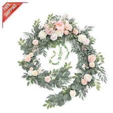 Artificial 9FT Floral Garland for Sweetheart Tables - Blush & Cream Elegance
